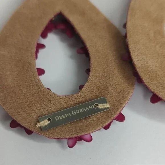 Deepa Gurnani Antropologie Earrings Sequin Beaded Floral Dangle Teardrop Fuschia - Picture 8 of 11